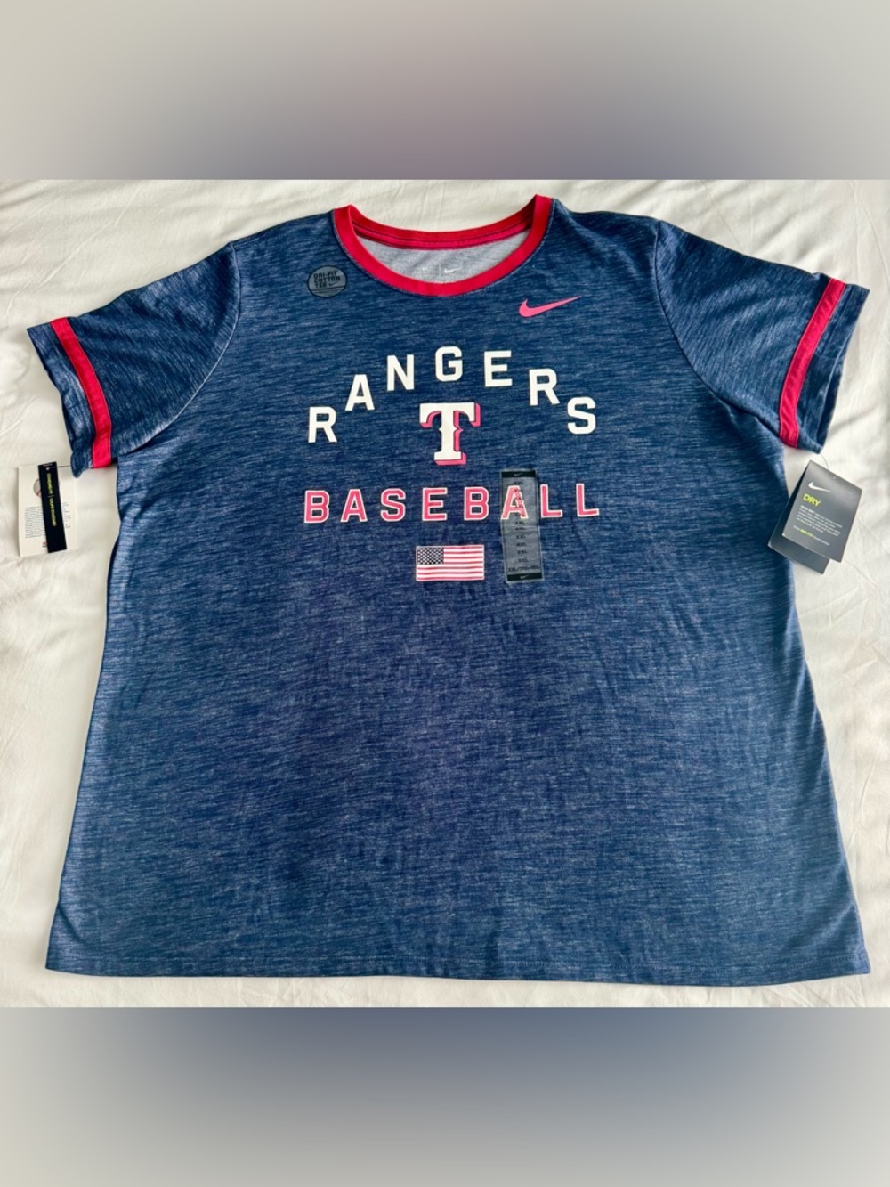 NWT Nike Texas Rangers Dri-Fit T-Shirt Mens Size 2XL Navy Blue Red